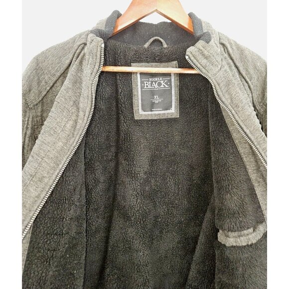 Buckle Black Mens XL Coat Bomber Zip Up Grey Space Dye Pockets Sherpa Lined Logo - Picture 8 of 12